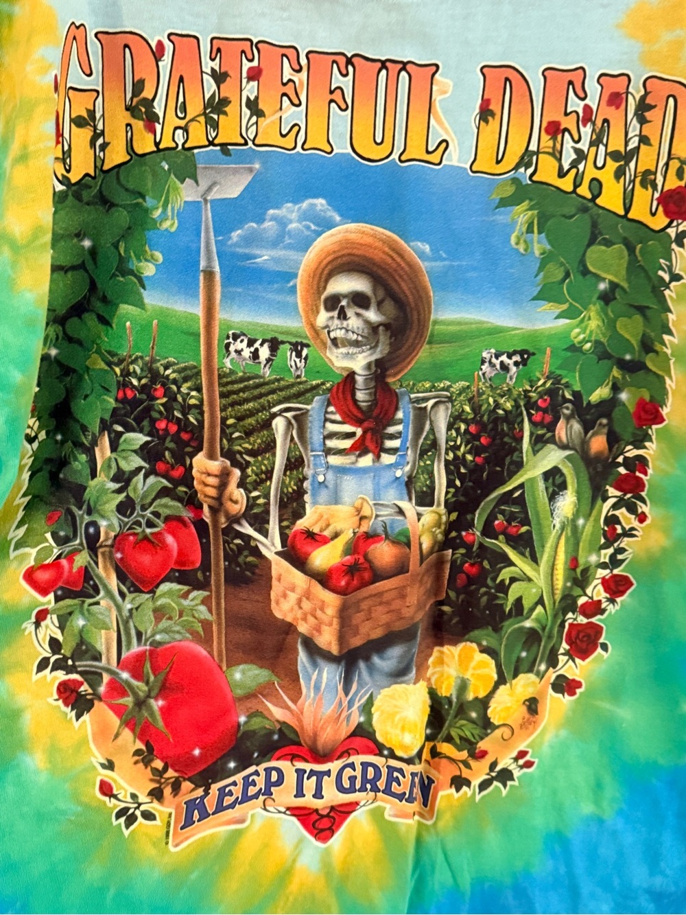 VTG 90s Liquid Blue Grateful Dead Keep It Green Tie Dye T Shirt Size L - Picture 2 of 5